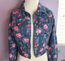 Load image into Gallery viewer, You Don&#39;t Bring Me Flowers Anymore Upcycled Rose Denim Jean Jacket
