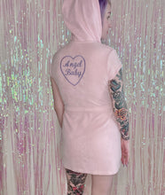 Load image into Gallery viewer, Medium Pink Terry Cloth Embroidered Angel Baby Zip Up Hoodie Dress
