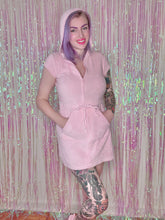 Load image into Gallery viewer, Medium Pink Terry Cloth Embroidered Angel Baby Zip Up Hoodie Dress
