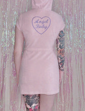 Load image into Gallery viewer, Medium Pink Terry Cloth Embroidered Angel Baby Zip Up Hoodie Dress
