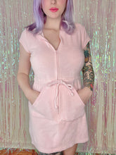 Load image into Gallery viewer, Medium Pink Terry Cloth Embroidered Angel Baby Zip Up Hoodie Dress
